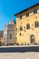 Pistoia, Italy, 18 April 2022:  View of the Baptistery of Pistoia