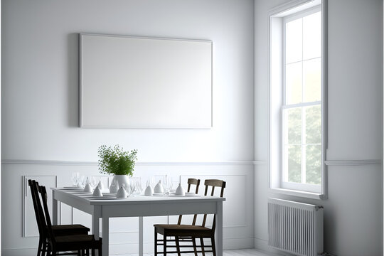 Mock up of a painting inside dining room , blank white painting on the wall, wall painting in the wall for mock up 