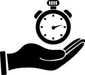 vector stop watch hold in hand icon illustration on white background..eps