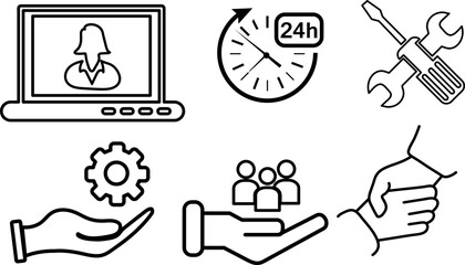 Service, support and help - thin line icon collection on white background - vector illustration - coach Set.eps