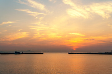 Bay under the setting sun