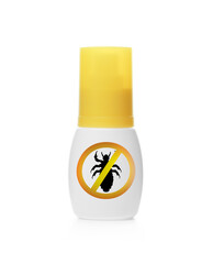 Bottle of lice spray on white background