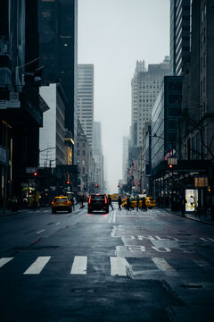 Foggy street scene in New York City
