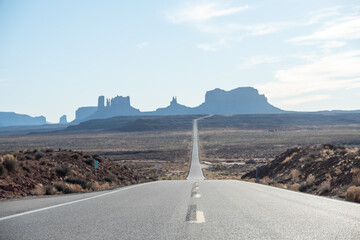 Monument Valley long road in daytime, Highway 163, Utah, USA