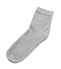 Pair of light grey socks isolated on white, top view