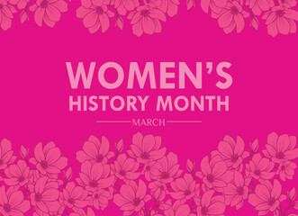 Fototapeta na wymiar Women's History Month. Vector web banner, poster, flyer, greeting card for social media with the text Women s History Month, march, flat vector modern illustration
