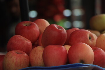 fresh apple in market closeup background