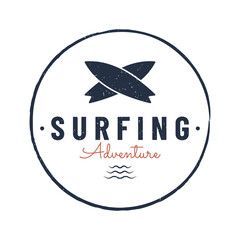 Vintage surfboard Logo template,surfing on a summer beach.For business,badge,holiday, ,label,emblem.