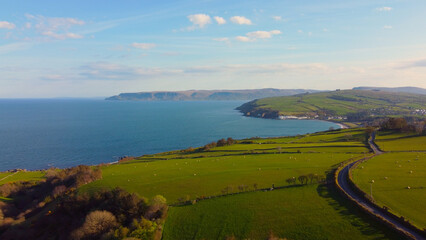 The beautiful Causeway Coast in Northern Ireland - aerial view by drone