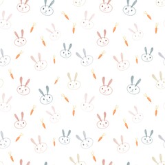 seamless rabbit patterns with pastel colors on white background