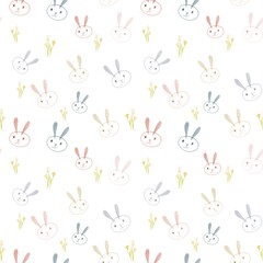 seamless rabbit patterns with pastel colors on white background