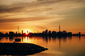 Panoramic view of Toronto skyline at sunrise, Ontario, Canada