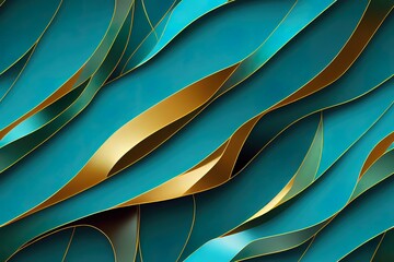 abstract turquoise and gold background. Generative AI