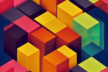 Environmentally Sound Progress Shiny, multicolored, hexagonal blocks on a white backdrop. Corporate social responsibility (CSR) project idea. Wishes for a more perfect world. pattern. Generative AI