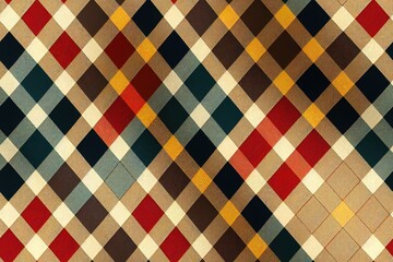 Vintage seamless pattern with tartan plaid and paisley cloth patchwork Generative AI - obrazy, fototapety, plakaty