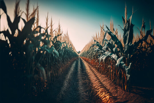 Sunset over the corn field