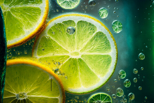 Lime and lemon slices with bubbles