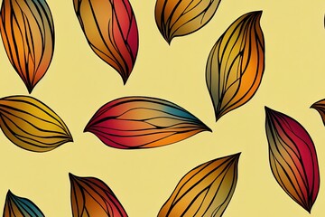 Banana and cocoa bean design on a vibrant, tropical backdrop; might be used for textiles or wall art. Generative AI