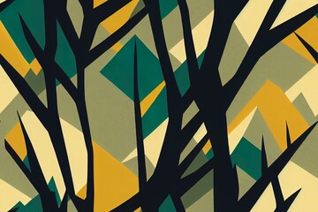 Seamless pattern of wild bobcats and lynxes in a forest setting, illustration Generative AI