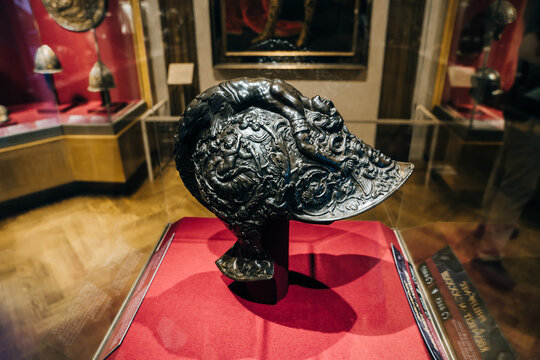 NEW YORK, USA - SEP 25, 2015: Knights and armour room in the Metropolitan Museum of Art (the Met) - oct 2022