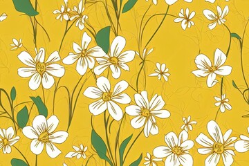 The flower pattern is vintage and looks great. Design with a floral motif in white and gold. Generative AI