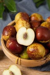 Chinese jujube or winter jujube on wooden table