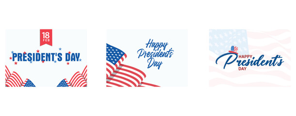 Typography of President's Day decorated with stars, Happy Presidents Day celebrate banner, Happy President's day design background with uncle Sam hat, set flat vector modern illustration
