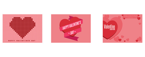 Valentines day card with abstract pixel heart, Beautiful lettering with symbol of heart, set flat vector modern illustration