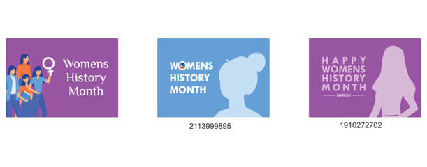 Womens History Month, Women's day, International Women's Day is celebrated on the 8th of March annually around the world, set flat vector modern illustration