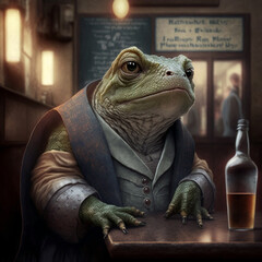 Mr. Frog Down at His Favorite Watering Hole, Ai-Fauxto Illustration 