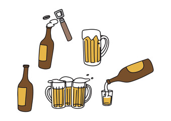 ビールやビールが入ったジョッキのイラストセット © 星野スウ