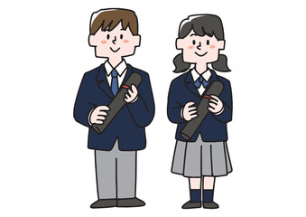 卒業式の男子生徒と女子生徒のイラストセット