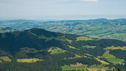 Wide angle view over the landscape in the Appenzell region of Switzerland - travel photography