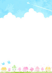 シンプルな春の街並みイラスト