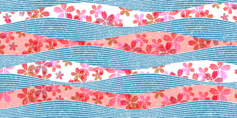 Fototapeta premium 桜 和柄 水彩 背景