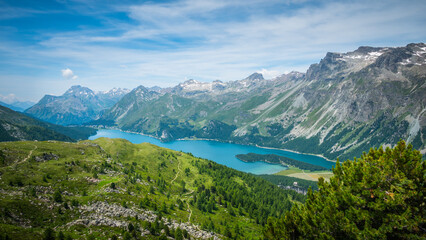 Fototapeta na wymiar View over Lake Sils in Engadin Switzerland - travel photography