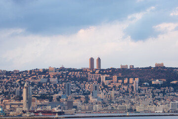 Homes and Buildings in a modern city, Haifa, Israel. Cityscape background.