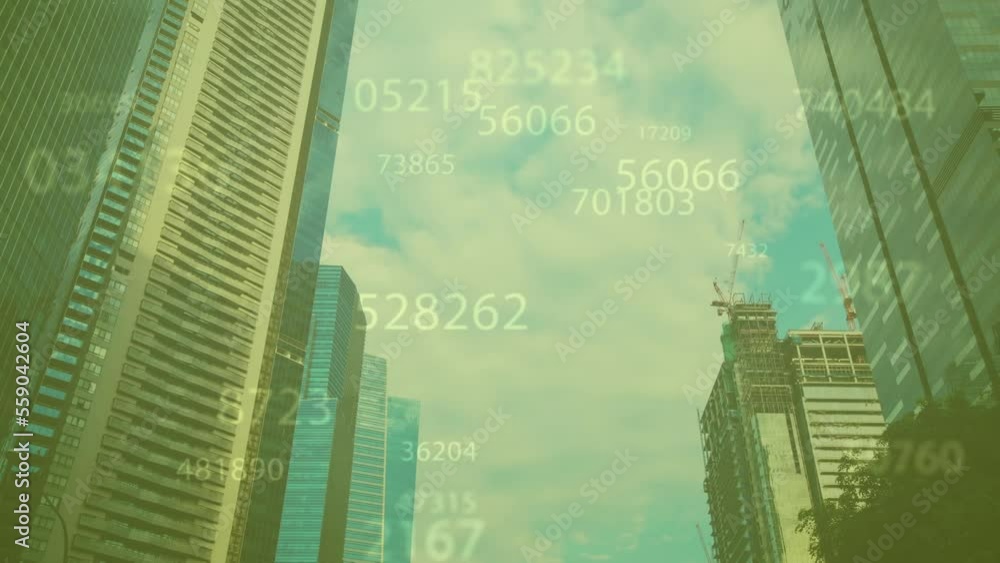 Poster animation of data processing over cityscape