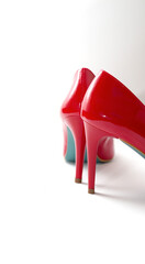 Red woman shoes on white background vertical photo
