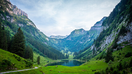 Beautiful mountain lake in the Swiss Alps - very romantic - travel photography