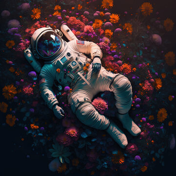 astronaut in flowers created with Generative AI technology
