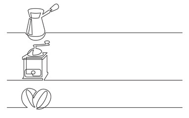 Fototapeta premium PNG image with transparent background of continuous line drawing of business icons: jezve, coffee grinder, beans