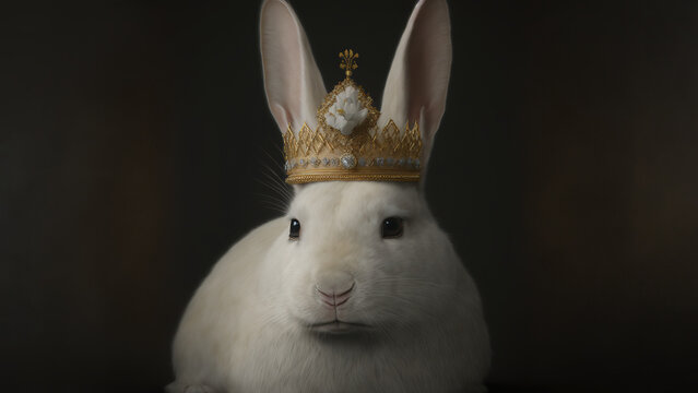 rabbit with majestic crone created with Generative AI technology