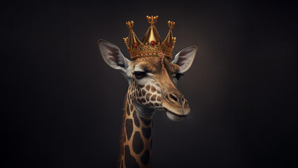 a king giraffe on darken background created with Generative AI technology