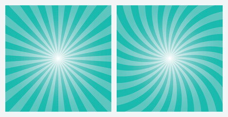 Fototapeta premium Light Sea Green. rays background. Sunburst pattern background set. Radial and swirl retro style background in pop art style.