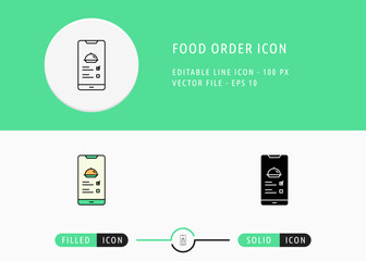 Food Order Icon Isolated on White Background. Online Meal Service Thin Line Symbol Stock Vector Illustration For Mobile App And Web Design.
