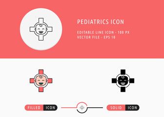 Pediatrics Icon Isolated on White Background. Children Health Care Thin Line Symbol Stock Vector Illustration For Mobile App And Web Design.