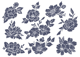 Set of flower silhouette design element