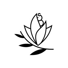 abstract art flower, red, leaf logo vector design in black and white colors