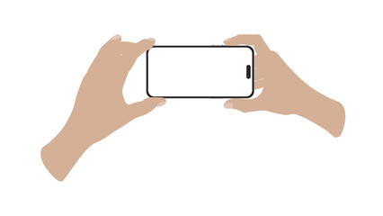 hand holding Mockup smart phone 14 generation vector and screen PNG Transparent on screen horizontal with clipping path on white background. 08